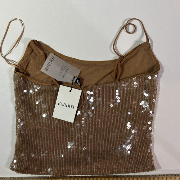 BARDOT Nude Sequin Camisole Shirt Top Sleeveless Spaghetti Strap NWT Size 6 - Picture 5 of 5